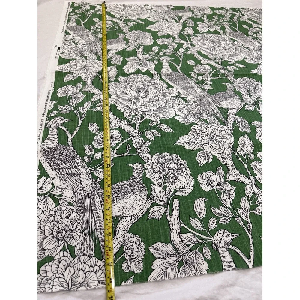 Elegant Duralee Tweedbank Green Cotton Fabric Botanical Birds Flowers 45